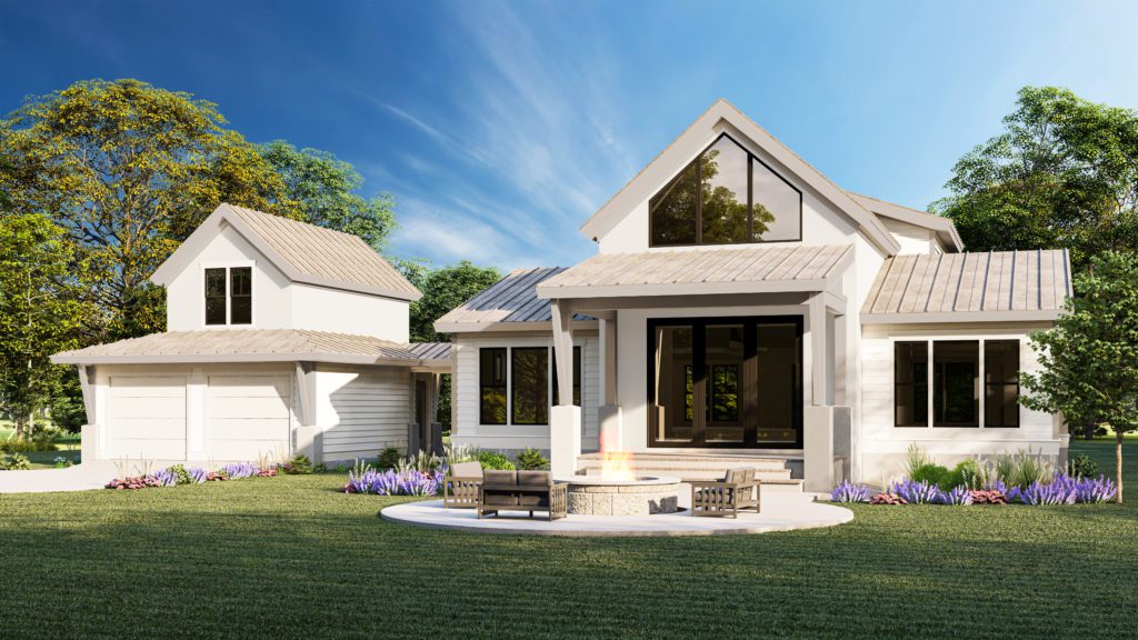 Rendering of a custom built home design including landscaping