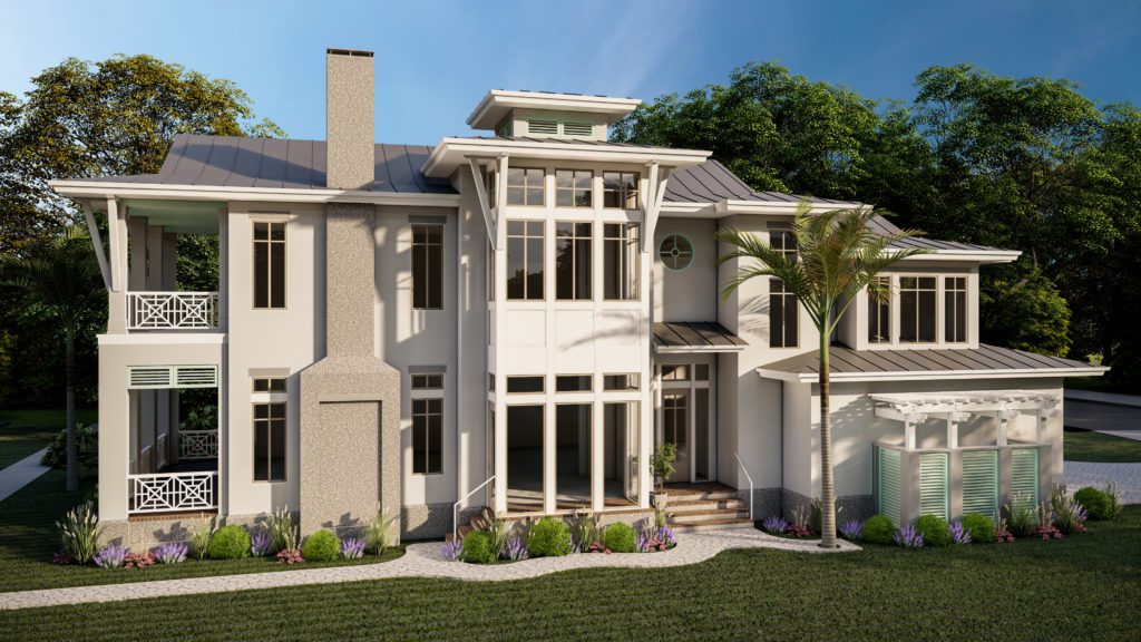 Rendering of a custom built home design including landscaping